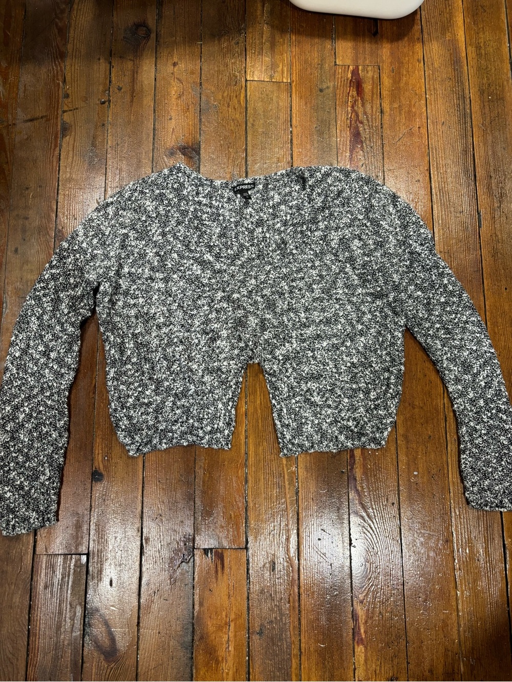 Express Black & White Marled Cropped Sweater